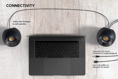 Creative Pebble V2 - Minimalistic 2.0 USB-C Powered Desktop Speakers, 3.5 mm AUX-in, Up to 8W RMS Power (Black)