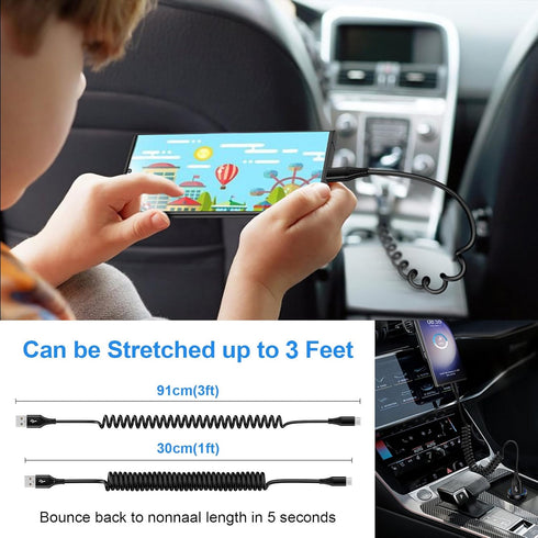 Coiled 3FT USB to USB C Car Charger Cord for iPhone 15/15 Pro/15 Pro Max/15 Plus, Fast Charging for Samsung Galaxy