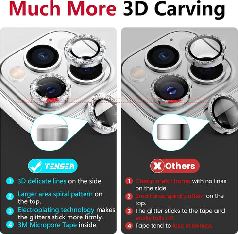 Tensea Camera Lens Protector for iPhone 13 Pro & Pro Max - 9H Tempered Glass, Metal Ring, 2021 Models.