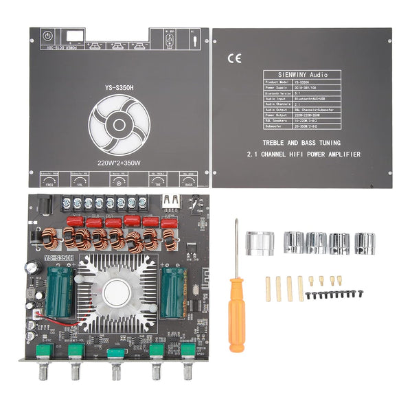 S350H 220Wx2 350W 2.1 Channel Bluetooth Power Amplifier Board, DC 18V-38V with Treble and Bass Control