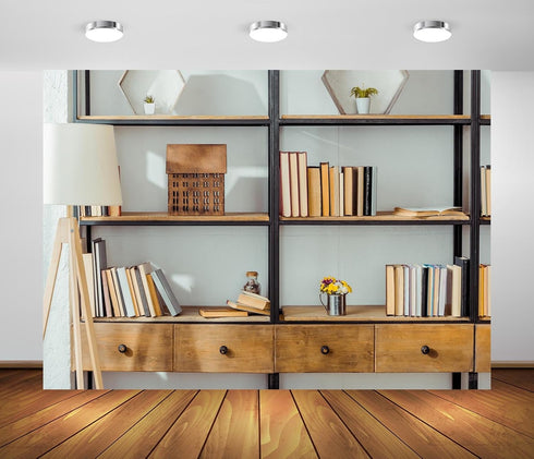 BELECO 7x5ft Fabric Living Room Bookshelf Backdrop Empty Room with Bookcase, Zoom Calls Video Recording Background Home