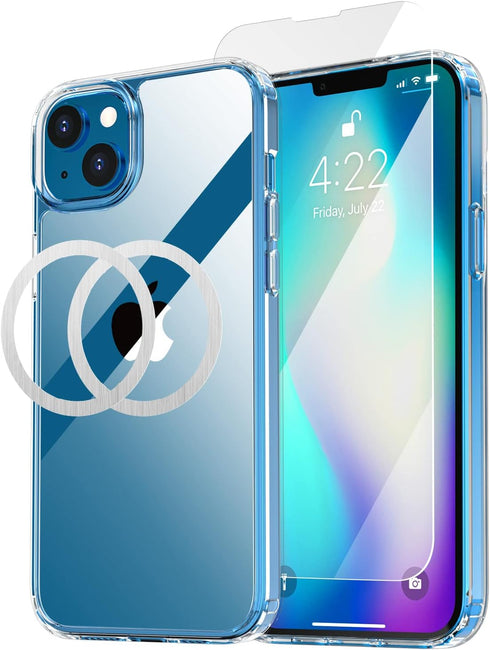 AICase Clear Case for iPhone 14 with Screen Protector and MagSafe Ring, Transparent Slim Shockproof Cover 14 6.1 inch