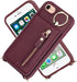 iPhone 7 8 SE (2020) Case with Card Holder, Red Wine Wallet with Strap, Credit Card Slots, Crossbody Kickstand