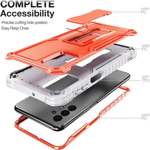 FITO Dual Layer Shockproof Case for Samsung Galaxy A32 5G, with Screen Protector, Built-in Kickstand, Orange