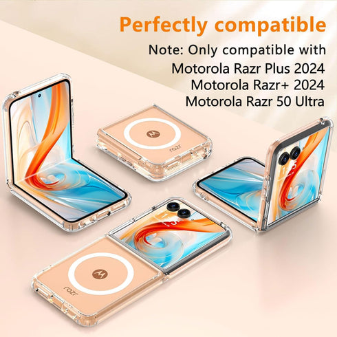 Fin2feel Magnetic Case for Motorola Razr Plus 2024/Moto Razr+ 2024, Transparent Hard PC Shockproof Cover, Compatible