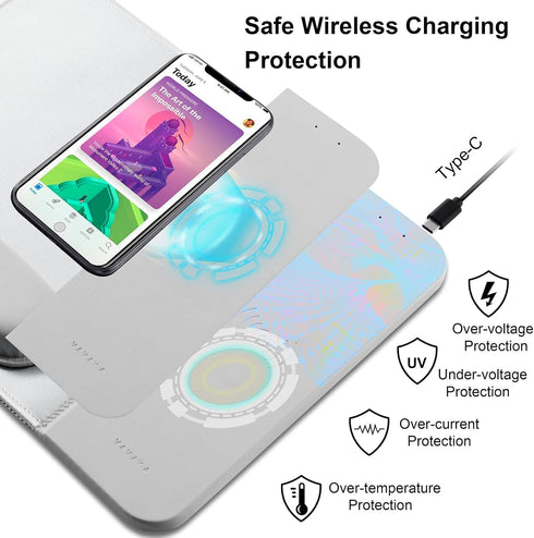 15W Wireless Charging Mouse Pad with Detachable Wrist Support and 20W Power Adapter, Fast QI Wireless Phone Charger