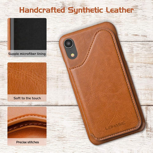 LOHASIC Wallet Case for iPhone XR, Brown, 5 Card Holder Phone Cover, Magnetic Clasp, Kickstand Flip Folio