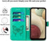 Flip Cover Phone Case Wallet for Samsung Galaxy A12, Butterfly Floral Embossed, Wrist Strap, Card Holder, Green