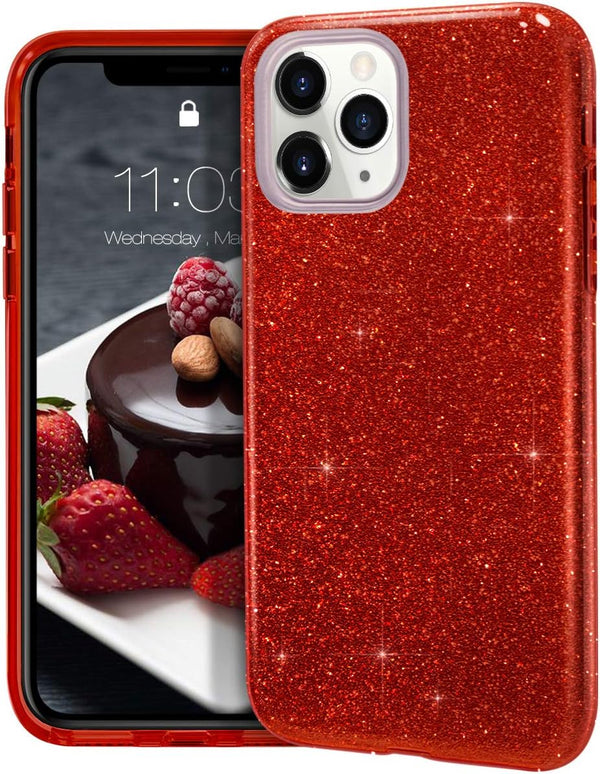 MATEPROX Compatible with iPhone 11 Pro Max Case, Bling Sparkle Cute Girls Women Protective Case (Red)