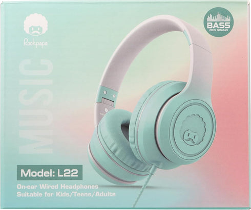 rockpapa L22 Wired Headphones for Kids, Foldable Stereo 3.5mm Corded Headphones for School, Classroom, Laptop