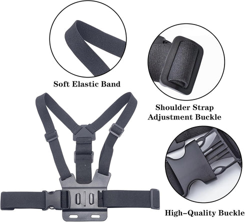 Adjustable Mobile Phone Chest Strap Harness Mount, Black, Compatible with GoPro Hero, iPhone, DJI Osmo Action Cameras