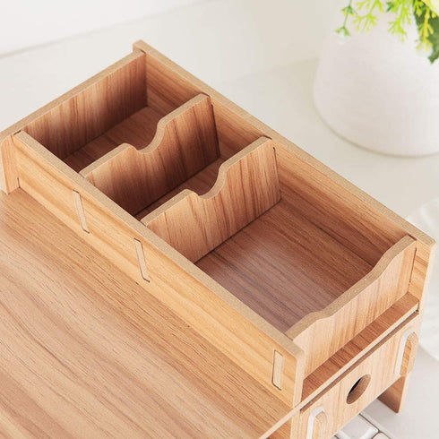 Wooden Monitor Laptop Stand, Modern Desk Storage Organizer for PC Computer, Neck Protector Office Desk Rack Shelf