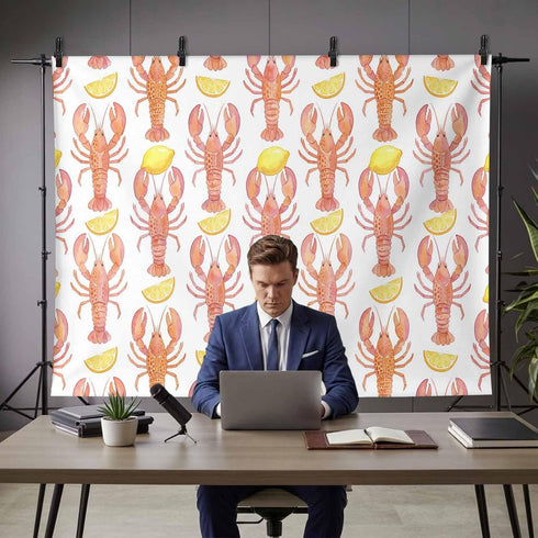 Hokiten Summer 12x8 Backdrop for Photography, Coastal Lobster Brushed Microfiber Fabric Backdrop Curtain for Photo