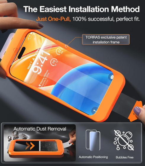 iPhone 15 Pro Max Screen Protector - TORRAS Diamond Shield, 9H+ Military-Grade, Unbreakable Tempered Glass, Full