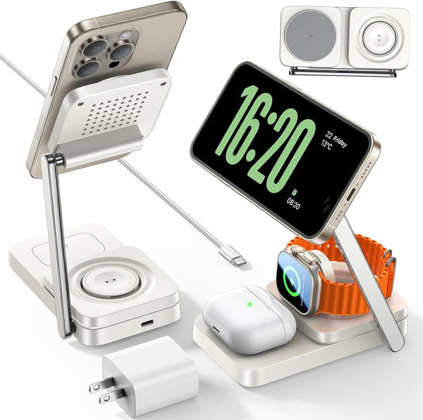 LISEN iPhone Charging Station for Magsafe Charger Stand, 3 in 1 Charging Station for Apple 15W, Fits iPhone 16/15/14