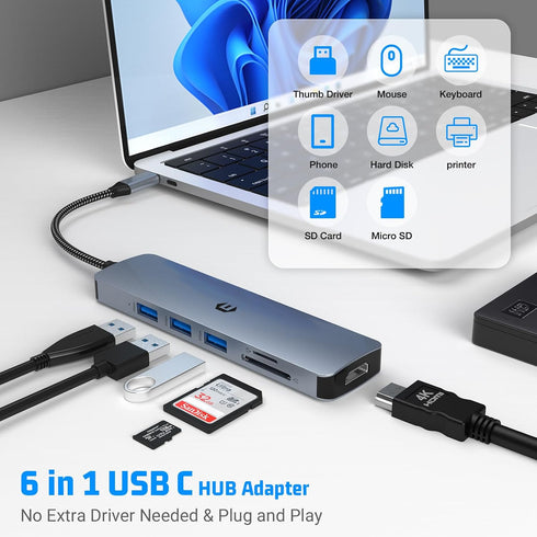 Tymyp 6 1 3.0 3.0) USB C Hub, in USB C Dock for Mac Pro/Air, High-Performance USB Docking Station for Dell, Surface