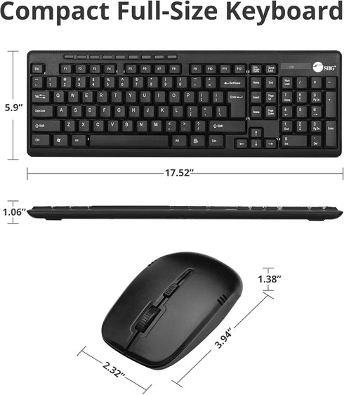 SIIG Jk-WR0T12-S1 Standard Size 102Key Wireless Keyboard with 3Button Wireless Optical Mouse in Black