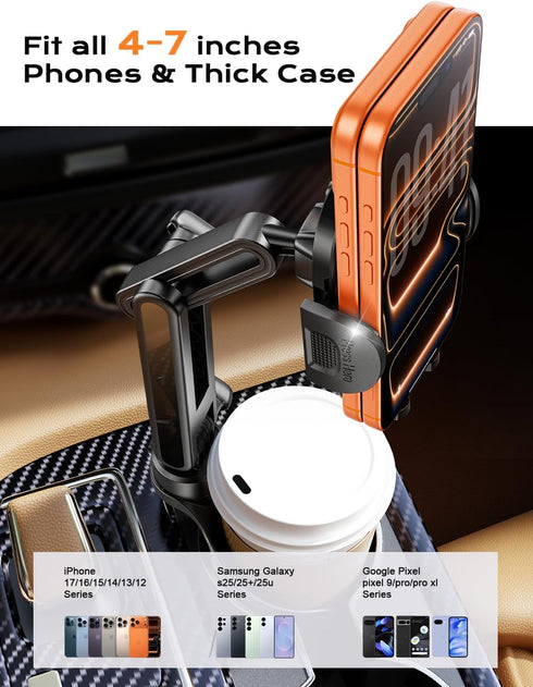 TAZENI 2-In-1 2026 2 Cup Holder Phone Holder For Your Car Hold Bottle Ultra Stable Cup Holder Cell Phone Mount For Car