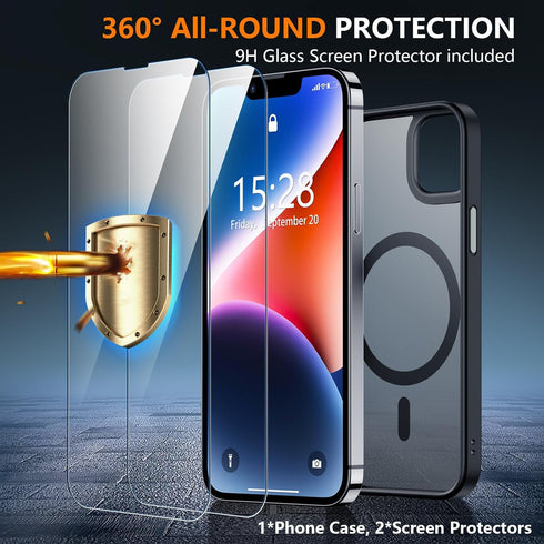SPIDERCASE iPhone 13/14 Case - Slim, Military-Grade, MagSafe Compatible, Soft Touch, with 2 Tempered Glass Protectors -