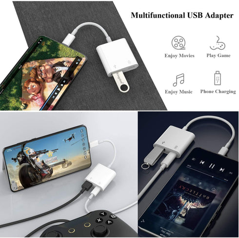 USB C OTG Adapter with Power, 2 in 1 USB C to USB Female with 60W PD Charging for iPhone and iPad