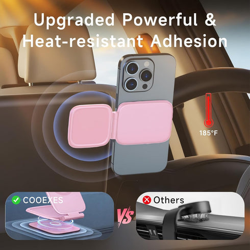 COOEXES Pink Foldable Magnetic Phone Mount, Hidefold Ultra-Thin Magnetic Phone Holder for Car with Dual Side Strong