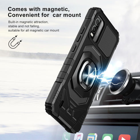 TJS Nokia C210 Case with Tempered Glass Screen Protector, Heavy Duty Drop Protection (Black)