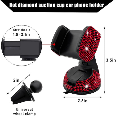 Bling Car Phone Holder, 360 Degree Adjustable Crystal Auto Dashboard Air Vent Cell Phone Mount, Universal Car Phone Holder Mount for Windshield Dashboard and Air Outlet (Red) by Suvnie