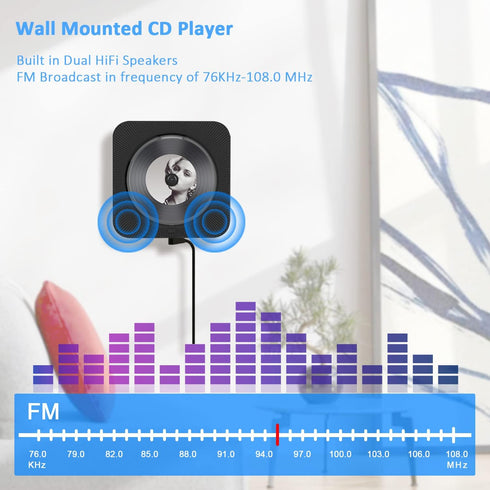 Portable CD Player with Bluetooth, Desktop CD Music Player with Remote Control, Dual Speakers, FM Radio