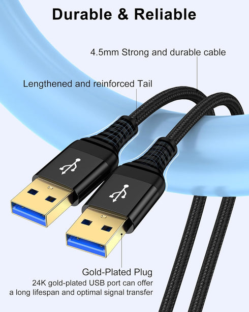 6ft, PS4, 3.0 6 USB to USB Cable Male to Male USB A To USB A Cable for WD Hard Drives, PC, Mac, Laptop, Xbox - USB Type