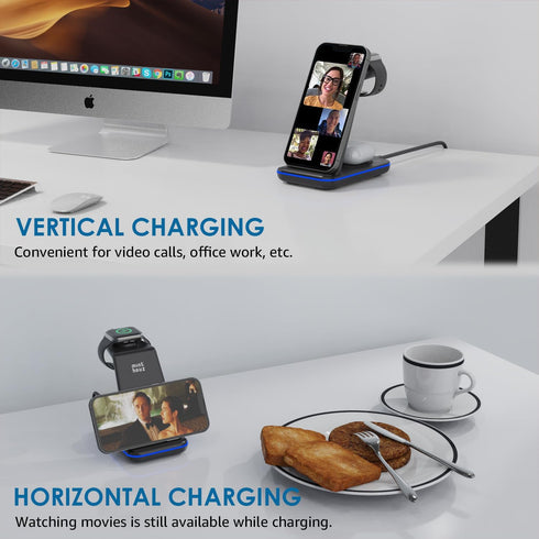 Minthouz 3 in 1 Fast Wireless Charging Station with 20W Adapter for Multiple Devices, Compatible with iPhone