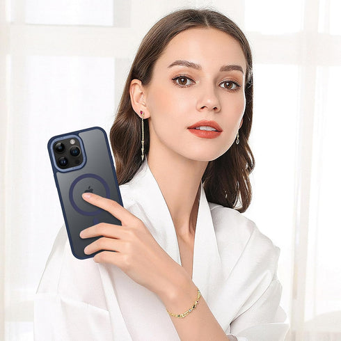 BENTOBEN Magnetic iPhone 14 Pro Case, Translucent Matte Slim Shockproof Cover, Compatible with Magsafe - Navy Blue