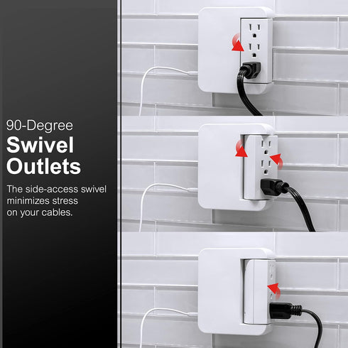 GE Pro Side-Access Swivel Surge Protector, 5-Outlet Extender with 2 USB Ports, Wall Tap Adapter