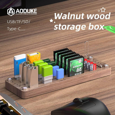 Wooden Memory Card Case, TF Cards Box and USB Drive Holder, Micro SD Card Carrying Case - AJSNH01M