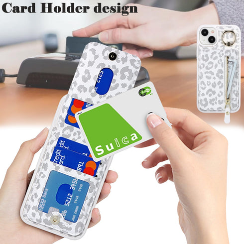 iPhone 13 Case with Card Holder, Wallet for Women, MagSafe Compatible Detachable 2-in-1 for Men - White Leopard