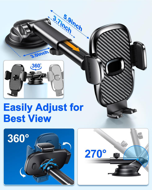 Military-Grade 360° Suction Cup Car Phone Holder, Universal Accessories for Air Vent, Dashboard, Windshield