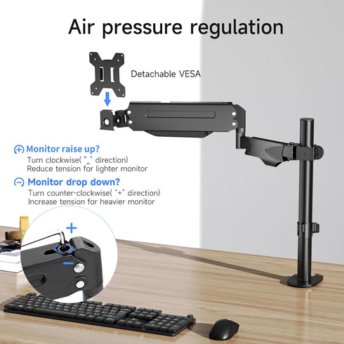 35MM 13-32Inches, 22.0 lbs, 75-100mm MD8411DB Pholiten Single Monitor Arm, Gas Type Display Arm, Double Articulated