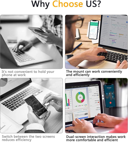 Dual Screen Magnetic Phone Holder for Laptop - Adjustable Slim Mount for Monitor's Top and Side