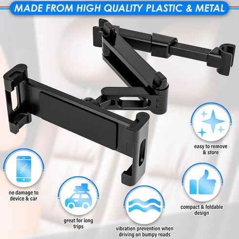 Universal Phone Mount Holder for Car - Black Car Phone Holder Mount iPad Back Seat Switch Head Rest Mount - Adjustable