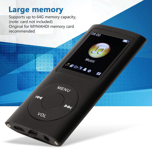 Tangxi MP3 Player/MP4 Player,MP4 1.8 Inch 64G Card,8h Player with Earphones,Classic Digital LCD Screen,Support Memory
