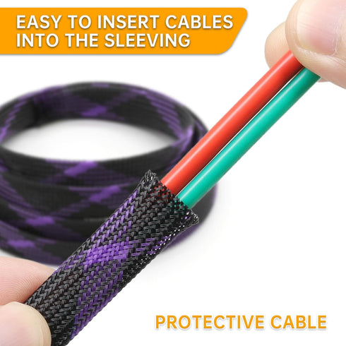 YOUBO 33ft 8mm (5/16")) Braided Cable Sleeve, Expandable Wire Loom for Automotive Wiring Harness & PC Case, Pet-Proof