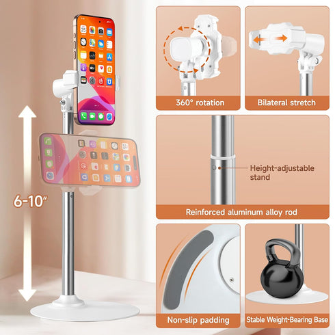 Xiaoshuang 360 Adjustable Phone Stand for Desk with Clip Mount Live Streaming: Rotatable Overhead Shot Holder