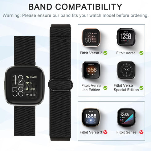 TOYOUTHS Compatible with Fitbit Versa 2 Bands, Adjustable Elastic Nylon Fabric Strap Replacement for Versa Lite/1