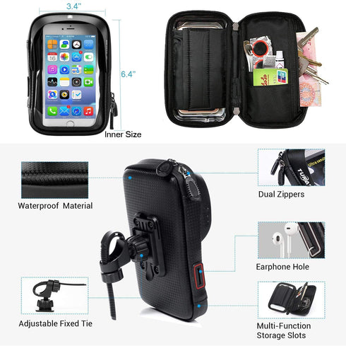 360° Rotatable Waterproof Bike Phone Mount Bag, Touch Screen Holder for iPhone 15 14 13 12 11, Galaxy S23 FE, Google