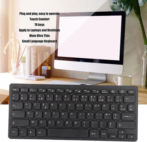 Yoidesu Wired Keyboard, TT-A01 78 Keys USB Keyboard Mute Ultra Thin Mini Russian/French/German Keyboard for PC Laptop Desktop Computer (French)