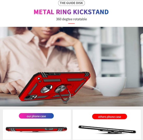 LeYi Heavy Duty iPhone XR Protective Case - Military-Grade Shockproof Case with Ring and 2PCS Screen Protector, Red