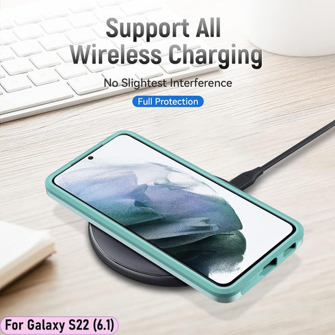 LMDAMZ Galaxy S22 Rugged Shock Resistant Case (6.1") with Magnetic Car Mount & 2 HD Tempered Glass Protectors (Green)