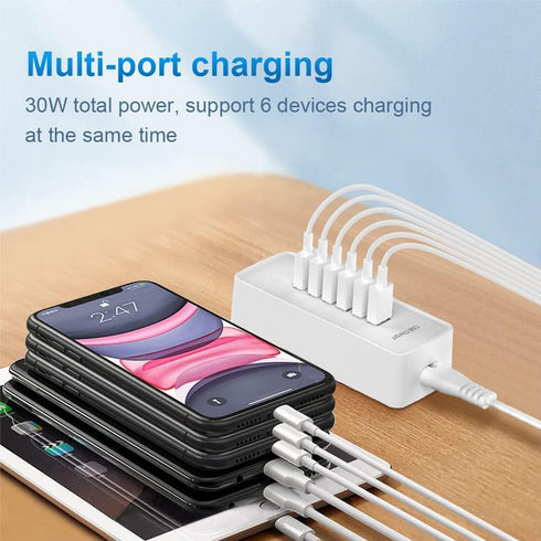 Generic 6-Port USB Fast Charger, Portable Charging Station, Suitable for Various Devices, Compatible with iPhone, iPad