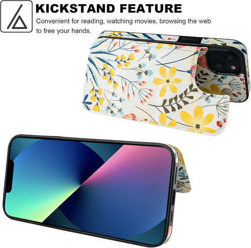 HAOPINSH iPhone 13 Case Wallet, Floral PU Leather Folio with Card Holder & Kickstand, Shockproof 6.1" for Women & Girls.