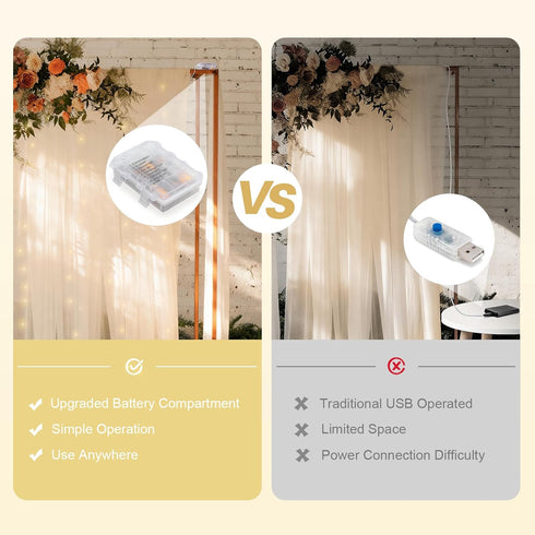 EMART 10x10ft Champagne Tulle Backdrop Curtains with Lights String,Sheer Backdrop Curtains for Wedding, Baby