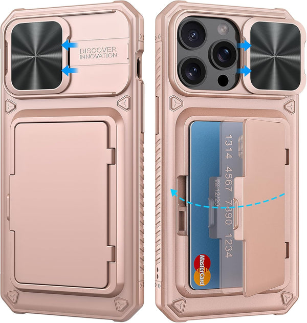iPhone 15 Pro Max Case with Wallet, Built-In Slide Camera Cover & Credit Card Holder, Military Grade Drop Protection